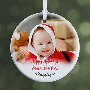 Holly Branch Personalized Baby Photo Ornament- 2.85 Glossy - 1 Sided - 19829-1