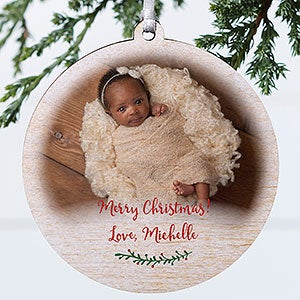 Holly Branch Personalized Baby Photo Ornament- 3.75 Wood - 1 Sided - 19829-1W