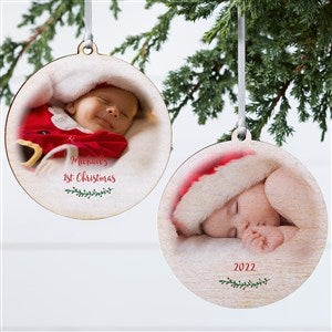 Holly Branch Personalized Baby Photo Ornament- 3.75