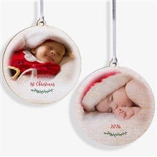 Holly Branch Personalized Baby Photo Ornament- 3.75 Wood - 2 Sided - 19829-2W