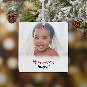 Holly Branch Personalized Baby Photo Ornament - 1 Sided Metal - 19829-1M