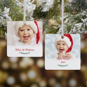 Holly Branch Personalized Baby Photo Ornament- 2.75