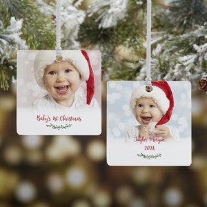 Holly Branch Personalized Baby Photo Ornament- 2.75 Metal - 2 Sided - 19829-2M