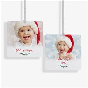 Holly Branch Personalized Baby Photo Ornament- 2.75 Metal - 2 Sided - 19829-2M