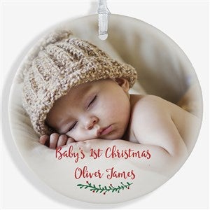 Holly Branch Personalized Baby Photo Ornament- 3.75 Matte - 1 Sided - 19829-1L