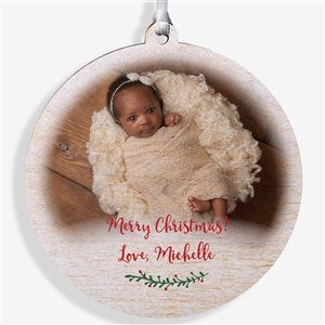 Holly Branch Personalized Baby Photo Ornament- 3.75 Wood - 1 Sided - 19829-1W