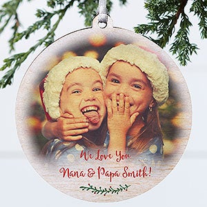 Holly Branch Personalized Grandparents Photo Ornament - 1 Sided Wood - 19830-1W