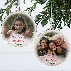 Holly Branch Personalized Grandparents Photo Ornament - 2 Sided Wood - 19830-2W