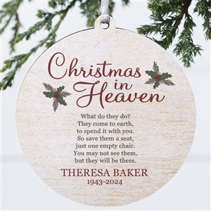 Christmas In Heaven Personalized Wood Memorial Ornament - 19879-1W
