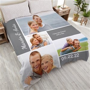 Romantic Love Photo Collage Personalized 90x90 Plush Queen Fleece Photo Blanket - 19890-QU