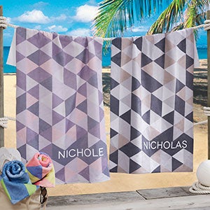 His and Hers Geometric Personalized 35x72 Beach Towel - 20125-L