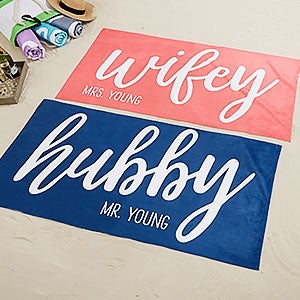 Wifey & Hubby Personalized 35x72 Beach Towel - 20135-L