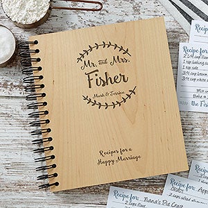 Mr.  Mrs. Engraved Wood Recipe Book - 20151