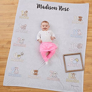 Precious Moments® Personalized Baby Animals Monthly Milestone Fleece Blanket - 20185