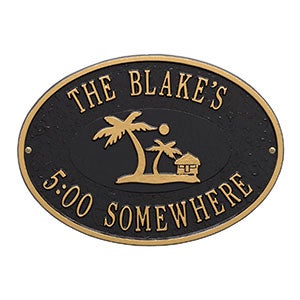 Palm Tree Personalized Aluminum Deck Plaque- Black/Gold - 20247D-P