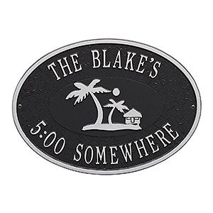 Palm Tree Personalized Aluminum Deck Plaque - Black & Silver - 20247D-BS