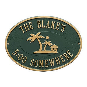 Palm Tree Personalized Aluminum Deck Plaque - Green & Gold - 20247D-GG