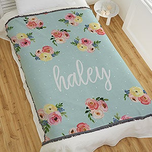 Floral Baby Personalized 56x60 Woven Throw Blanket - 20250-A