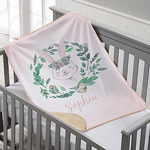 Woodland Floral Bunny Personalized Sherpa Baby Blanket - 20254-SB