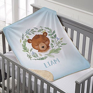 Woodland Bear Personalized Sherpa Baby Blanket - 20256-SB