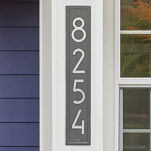 Personalized Vertical Aluminum Address Plaque - Pewter & Silver - 20262D-PS