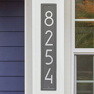 Personalized Vertical Aluminum Address Plaque - Pewter  Silver - 20262D-PS