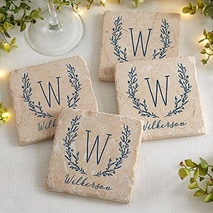 Farmhouse Floral Personalized Tumbled Stone Coaster Set - 20405