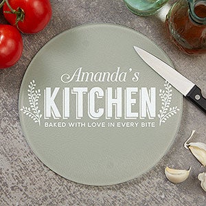 Personalized 8" Round Glass Cutting Board - Her Kitchen - 20468-8