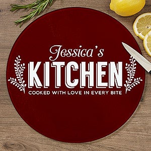 Personalized 12" Round Glass Cutting Board - Her Kitchen - 20468-12