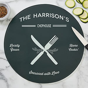 Farmhouse Kitchen Personalized 12" Round Glass Cutting Board - 20469-12