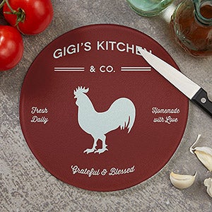 Farmhouse Kitchen Personalized Round Glass Cutting Board - 8 - 20469-8
