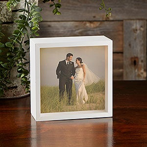 Personalized 6x6 Ivory Wedding Photo LED Shadow Box - 20535-I-6x6