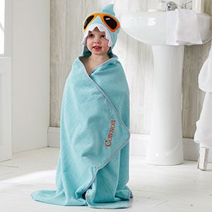 Embroidered Shark Kids Hooded Bath Towel - 20538