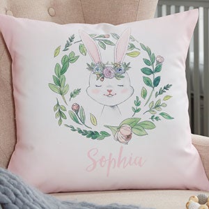 Woodland Floral Bunny Personalized Throw Pillow - 20567-LB