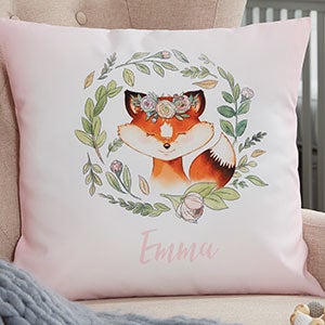Woodland Floral Fox Personalized 14 Throw Pillow - 20567-SF