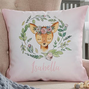 Woodland Floral Deer Personalized Throw Pillow - 20567-LD