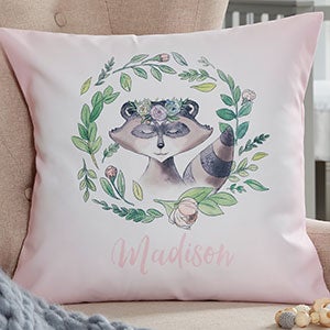 Woodland Floral Raccoon Personalized 14 Throw Pillow - 20567-SR