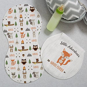 Woodland Adventure Fox Personalized Burp Cloths - 20619-F