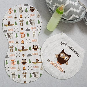 Woodland Adventure Owl Personalized Burp Cloths - 20619-O