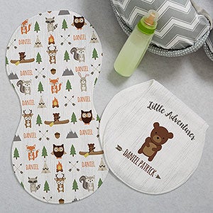 Woodland Adventure Bear Personalized Burp Cloths - 20619-B