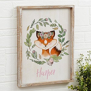 Woodland Floral Fox 14x18 Personalized Rustic Wall Art - 20687-F-14x18