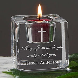 Orrefors Personalized Engraved Cross Ice Cube Votive - 20756