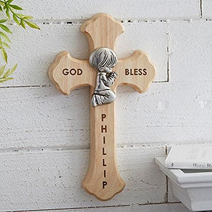 Prayerful Boy Personalized Wood Cross - 20899