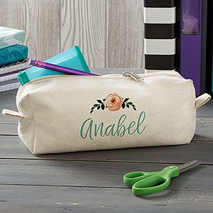 Floral Name Personalized Canvas Pencil Case - 20914