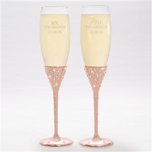 Radiant Rose Gold Etched Wedding Champagne Flute Set - 21110