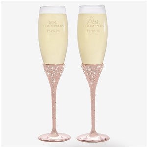 Radiant Rose Gold Etched Wedding Champagne Flute Set - 21110