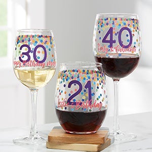 Confetti Cheers Personalized Birthday White Wine Glass