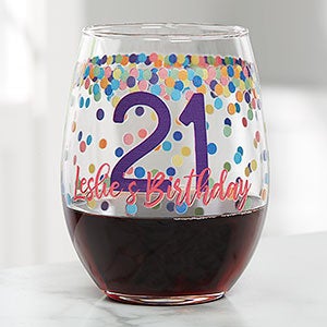 Confetti Cheers Personalized Birthday Stemless Wine Glass - 21157-S