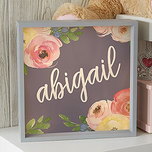 Baby Floral 10x10 Personalized Grey LED Light Shadow Box - 21186-G-10x10