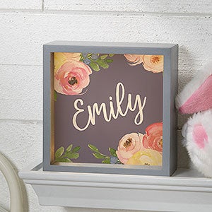 Baby Floral 6x6 Personalized Grey LED Light Shadow Box - 21186-G-6x6